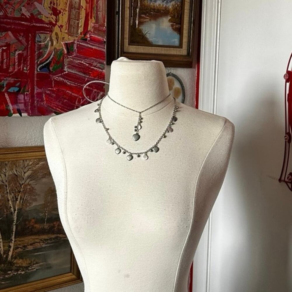 No brand layered heart choker necklace